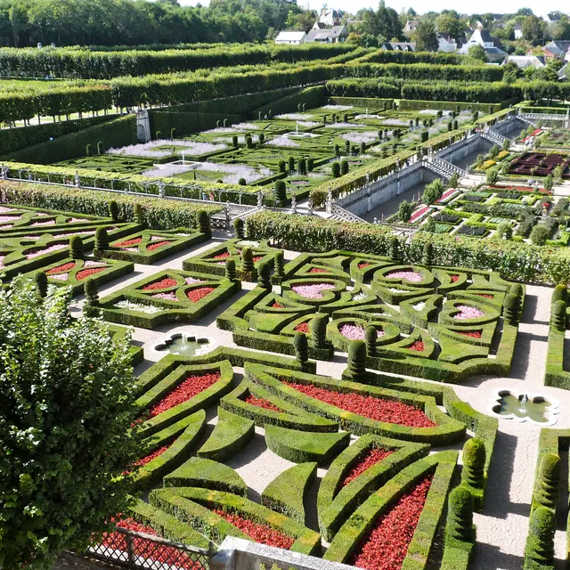 Ο διακοσμητικός λαχανόκηπος του Villandry από ψηλά, τετράγωνα λαχανικών σε χρώματα